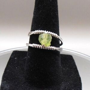 Handmade Silver Tone Wire Wrapped Peridot Ring Size 5.5 Raw Natural Gemstone